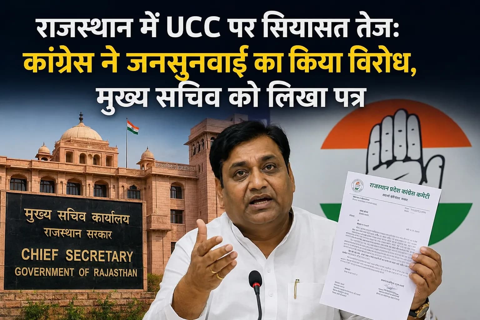 राजस्थान में UCC पर सियासत तेज, कांग्रेस ने जनसुनवाई का किया विरोध, मुख्य सचिव को लिखा पत्र