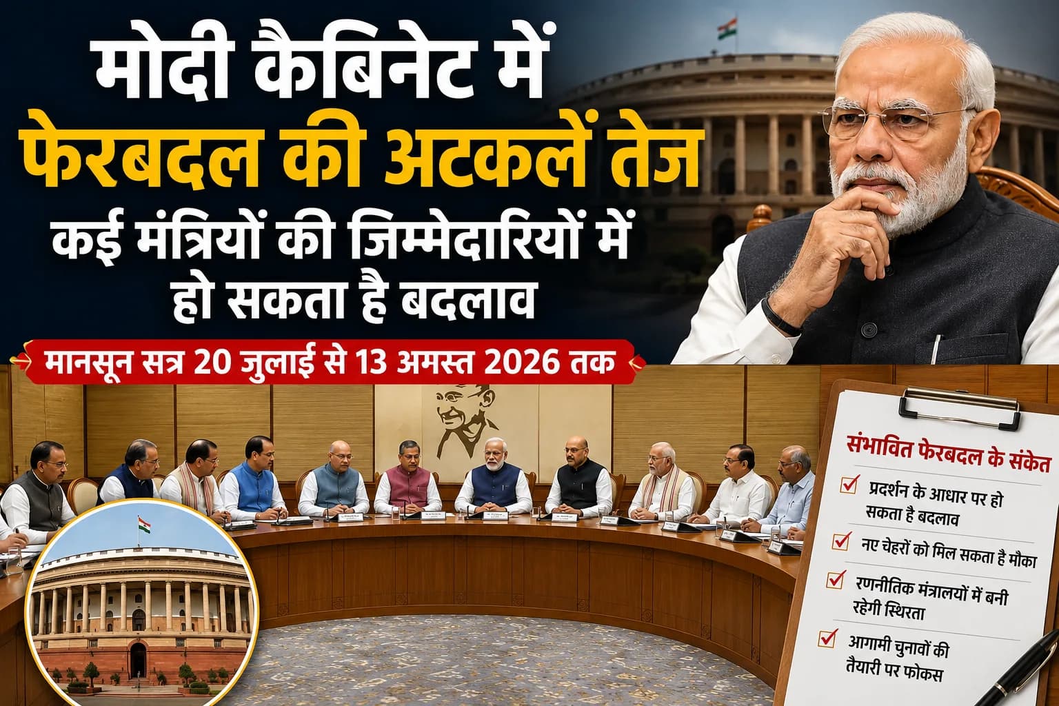 मोदी कैबिनेट में फेरबदल की अटकलें तेज, कई मंत्रियों की जिम्मेदारियों में हो सकता है बदलाव